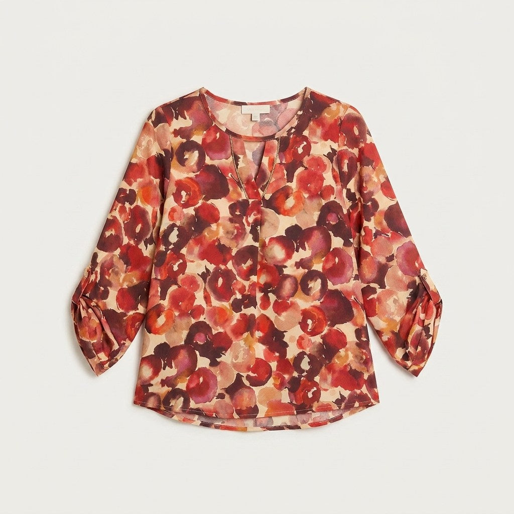Blusa Roja Estampada Escote Redondo en plano
