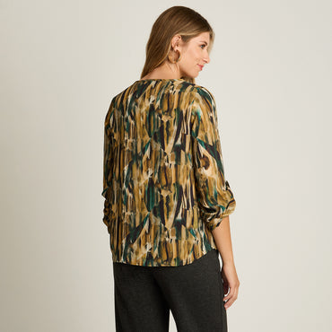 Blusa Verde Manga Larga Elasticidad Media Sin Forro Calce Normal Tela Plano