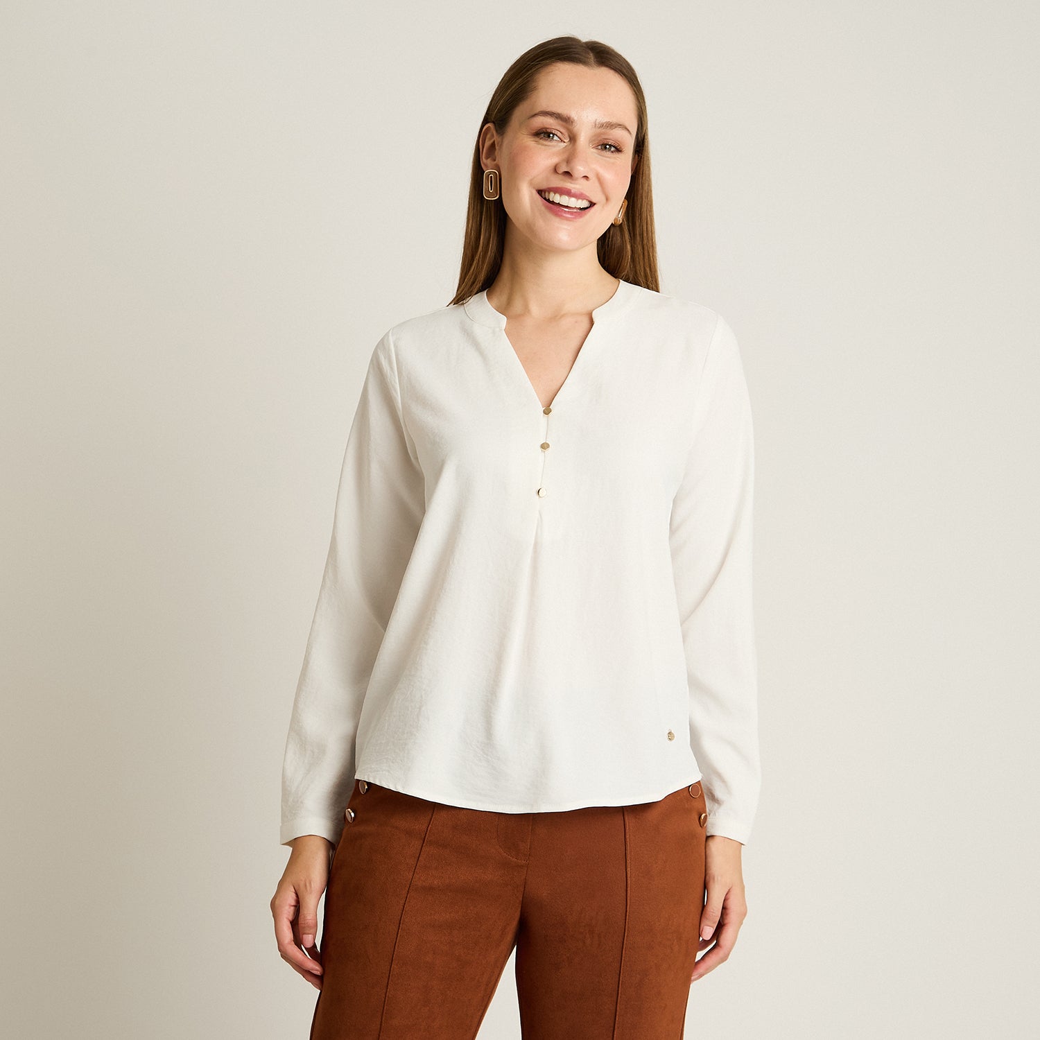 Blusa Crudo Manga Larga Elasticidad Nula Sin Forro Calce Normal Tela Plano