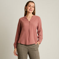 Blusa Rosado Manga Larga Elasticidad Nula Sin Forro Calce Normal Tela Plano