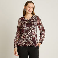 Blusa Burdeo Manga Larga Elasticidad Media Sin Forro Calce Normal Tela Punto Y Plano