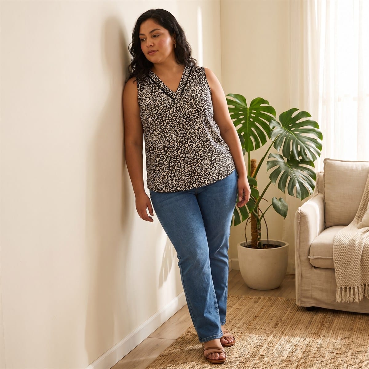 Blusa sin Mangas Estampada con Escote en V lifestyle
