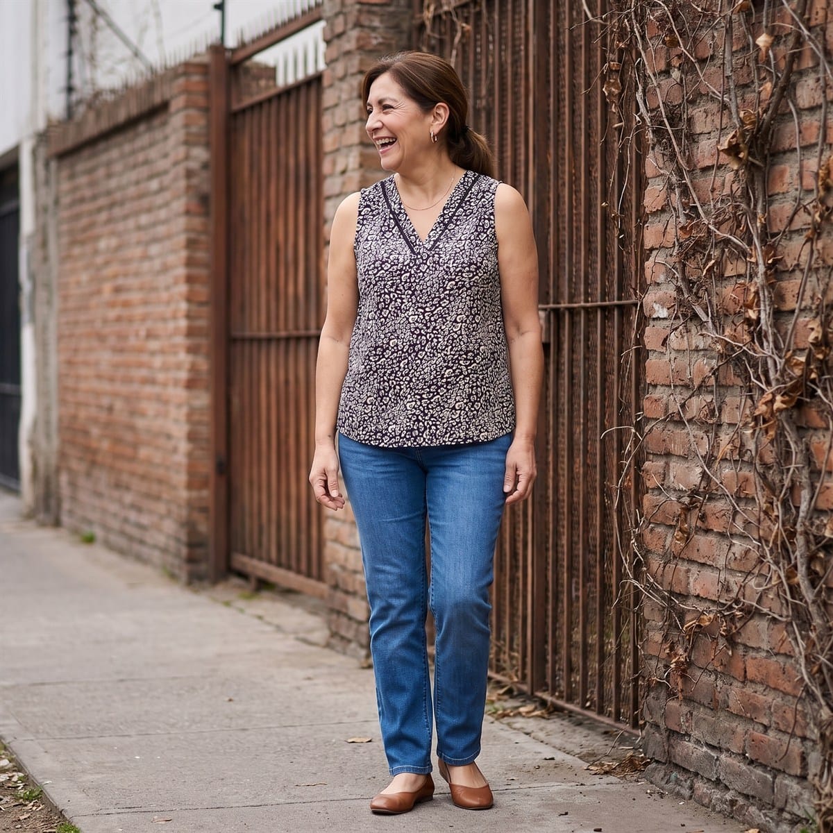 Blusa sin Mangas Estampada con Escote en V lifestyle