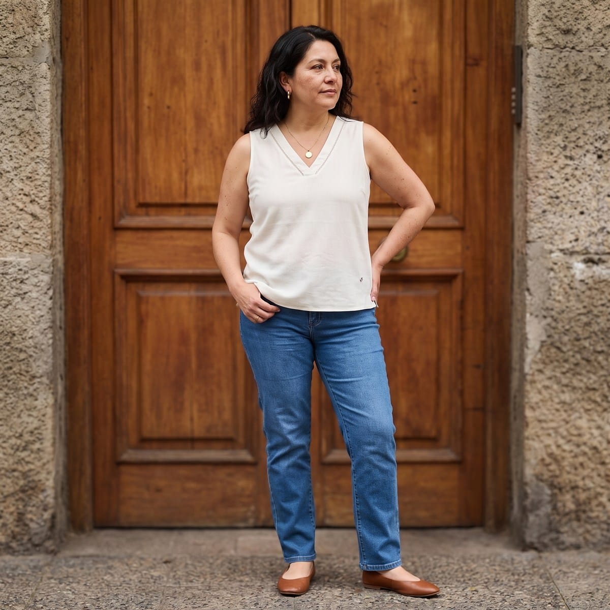 Blusa Blanco Sin Mangas con Escote en V lifestyle