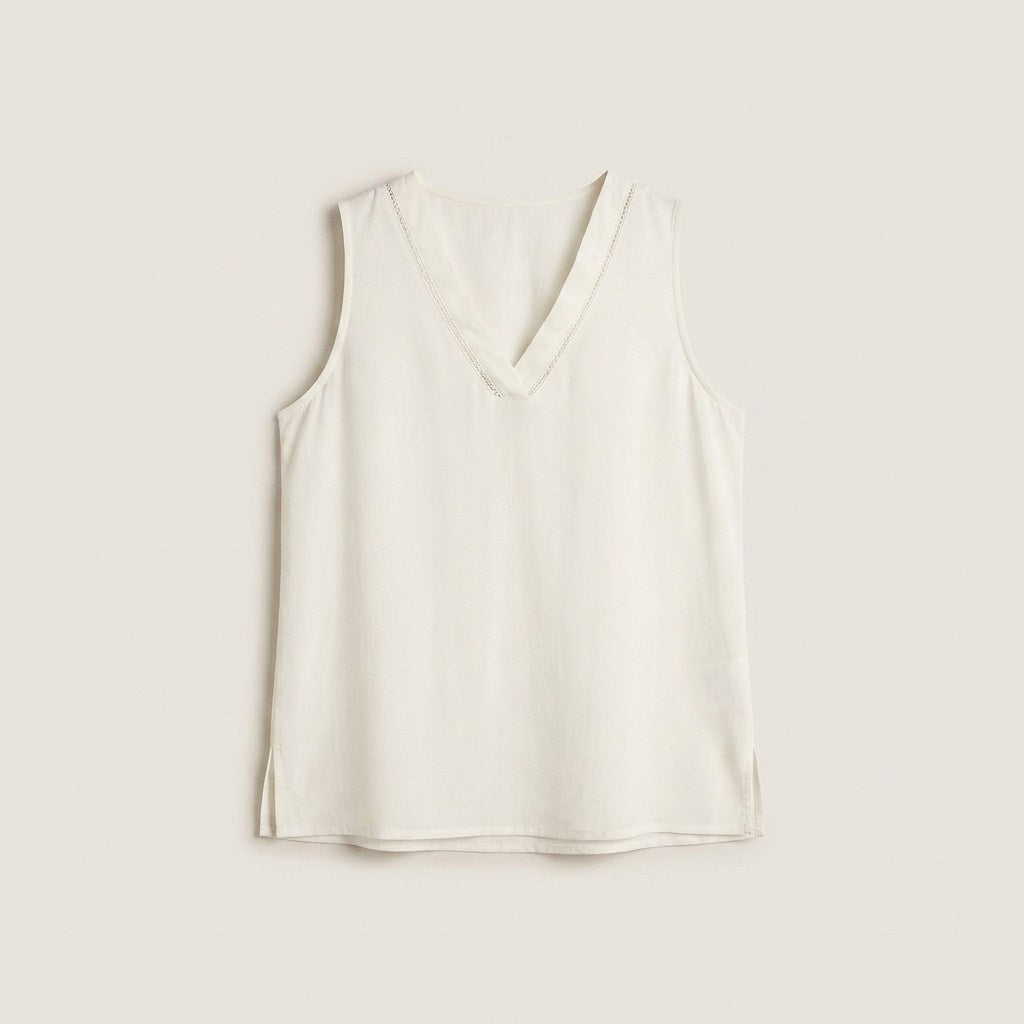Blusa Blanco Sin Mangas con Escote en V en plano
