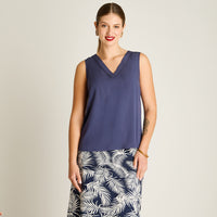 Blusa Azul Sin Mangas Elasticidad Nula Sin Forro Calce Normal Tela Plano