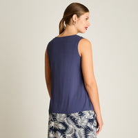 Blusa Azul Sin Mangas Elasticidad Nula Sin Forro Calce Normal Tela Plano
