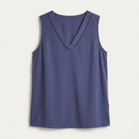 Blusa Azul Sin Mangas Con Escote en V en plano
