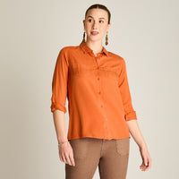 Blusa Terracota Manga Larga Elasticidad Nula Sin Forro Calce Normal Tela Plano
