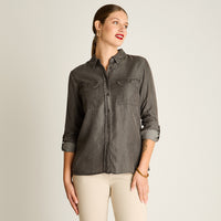 Blusa Gris Manga Larga Elasticidad Nula Sin Forro Calce Normal Tela Plano