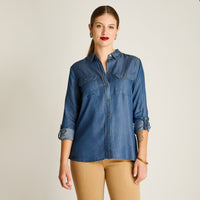 Blusa Blue Medio Manga Larga Elasticidad Nula Sin Forro Calce Normal Tela Plano