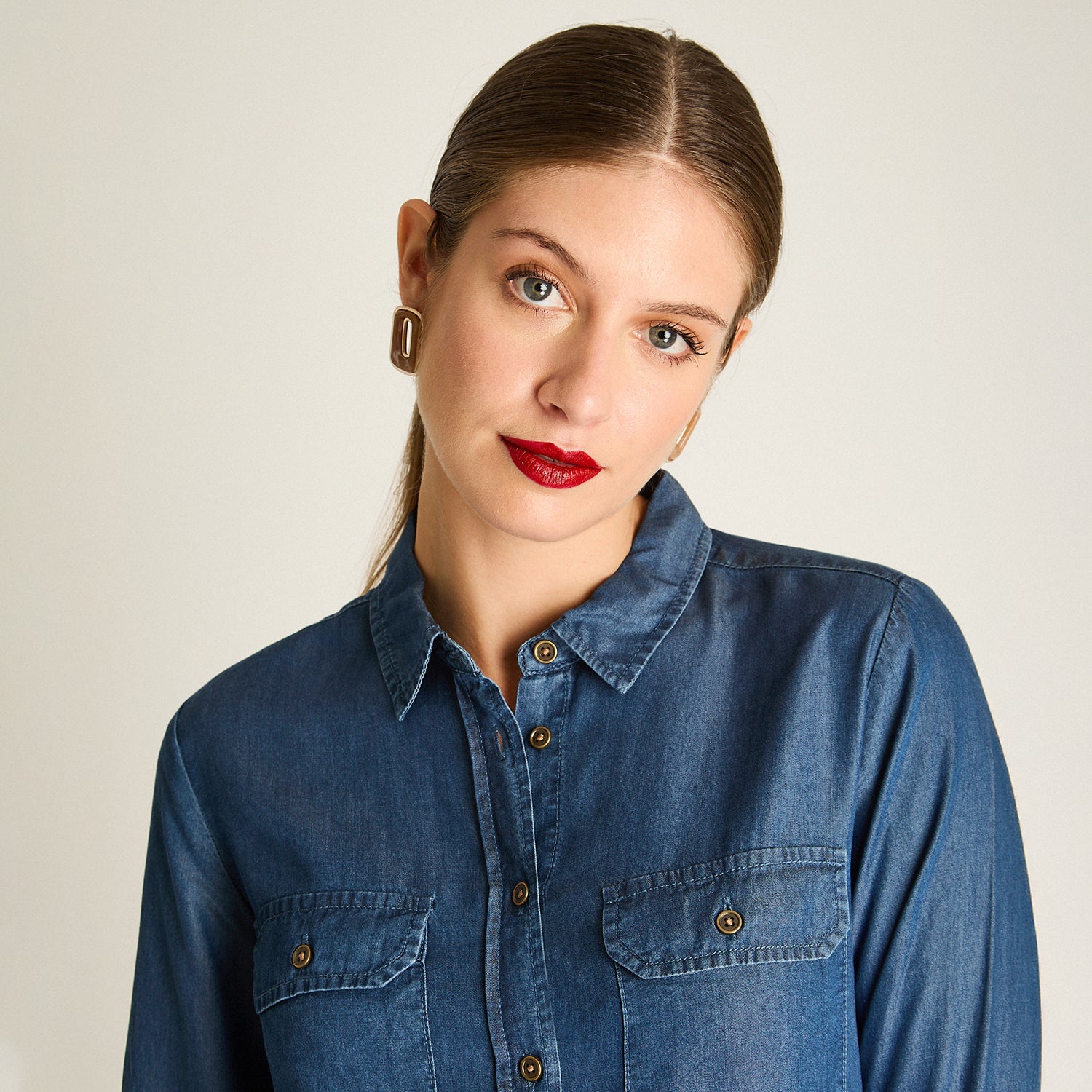 Blusa Blue Medio Manga Larga Elasticidad Nula Sin Forro Calce Normal Tela Plano