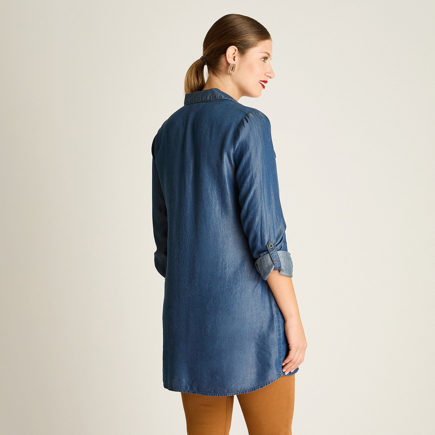 Blusa Blue Medio Manga Larga Elasticidad Nula Sin Forro Calce Holgado Tela Plano