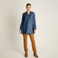 Blusa Blue Medio Manga Larga Elasticidad Nula Sin Forro Calce Holgado Tela Plano