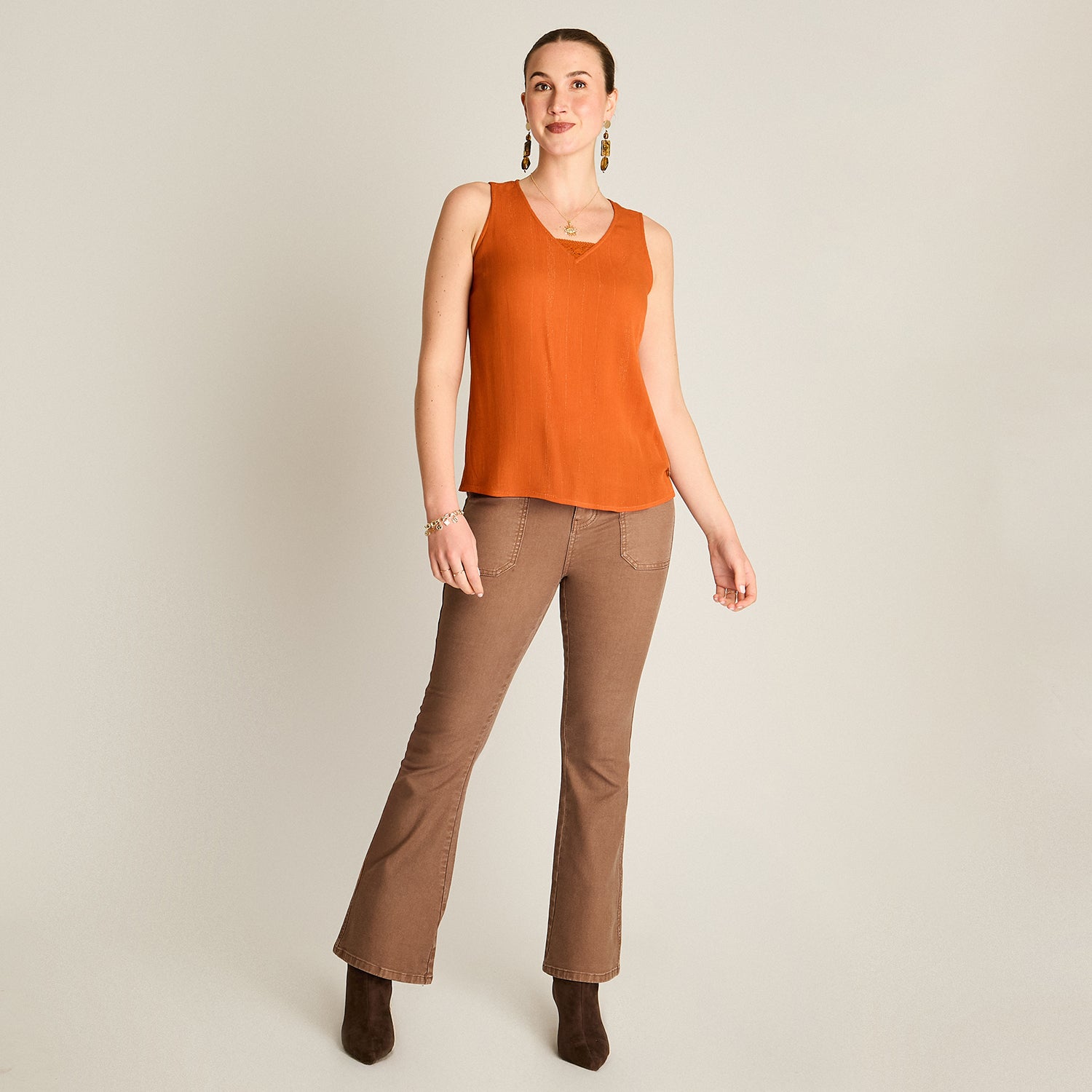 Blusa Naranjo Sin Mangas Detalle - Lorenzo di Pontti