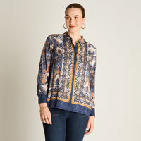 Blusa Azul Manga Larga Elasticidad Nula Sin Forro Calce Normal Tela Plano