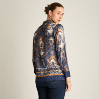 Blusa Azul Manga Larga Elasticidad Nula Sin Forro Calce Normal Tela Plano