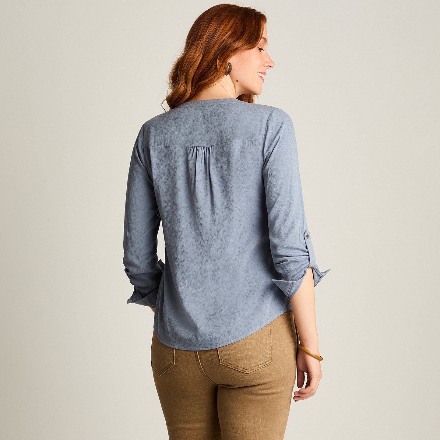 Blusa Indigo Manga Larga Elasticidad Nula Sin Forro Calce Normal Tela Plano