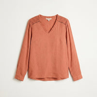 Blusa Terracota Escote V con Aplicación en Hombros en plano