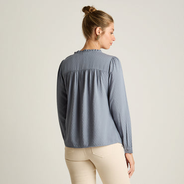 Blusa Indigo Manga Larga Elasticidad Nula Sin Forro Calce Normal Tela Plano