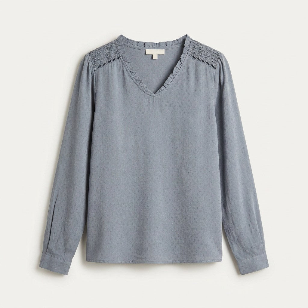 Blusa Índigo Escote V con Aplicación en Hombros en plano