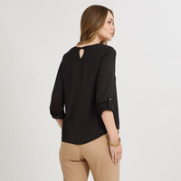 Blusa Lisa Escote Redondo Manga Roll Up Negro