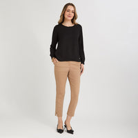 Blusa Lisa Escote Redondo Manga Roll Up Negro