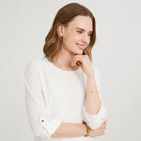 Blusa Lisa Escote Redondo Manga Roll Up Blanco