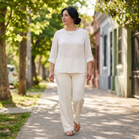 Blusa Lisa Escote Redondo Manga Roll Up Blanco lifestyle