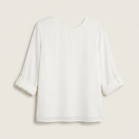 Blusa Lisa Escote Redondo Manga Roll Up Blanco en plano