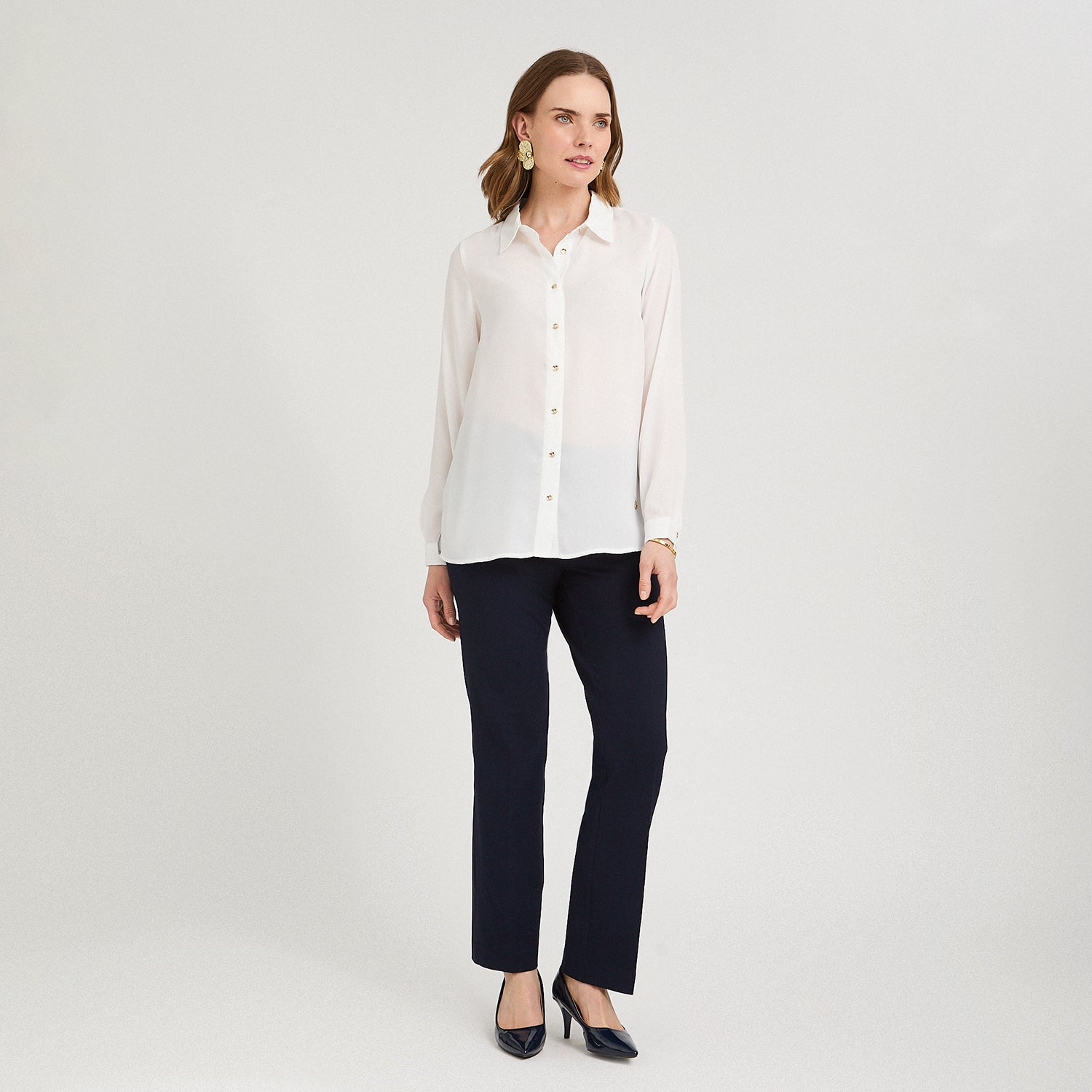 Blusa Manga Larga con Botones Crudo