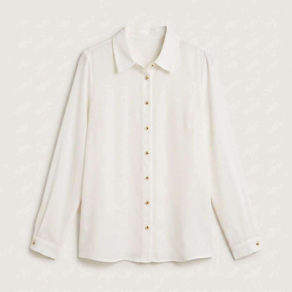 Blusa Manga Larga con Botones Blanco en plano