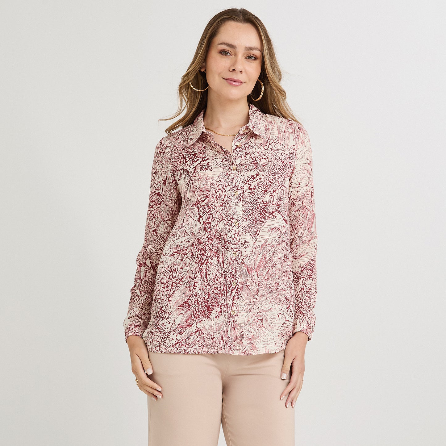 Blusa Manga Larga con Botones Rojo