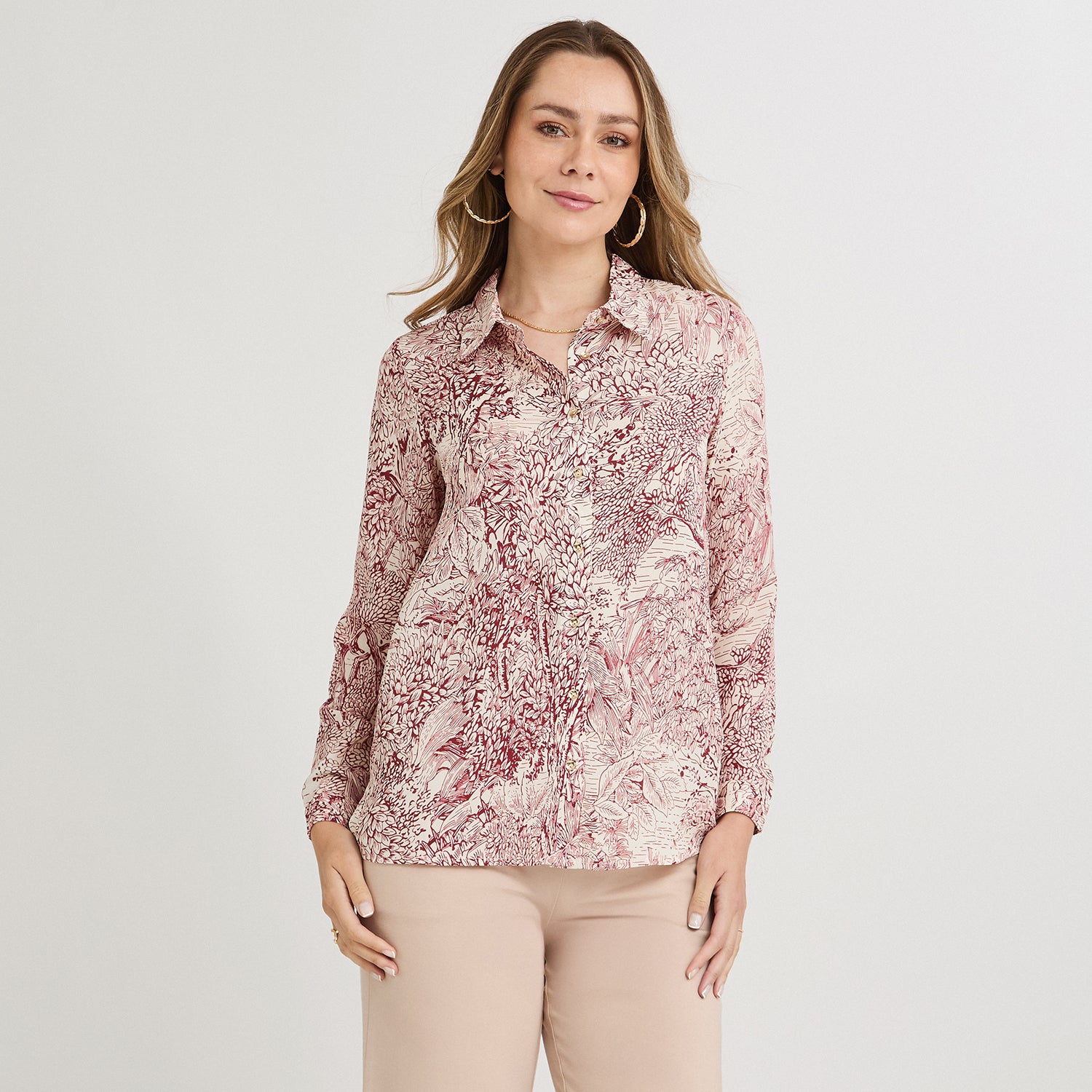 Blusa Manga Larga con Botones Rojo