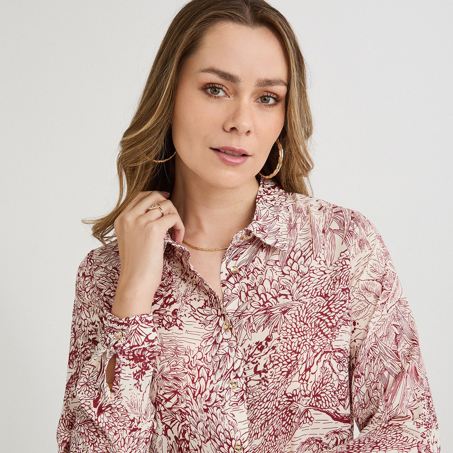 Blusa Manga Larga con Botones Rojo