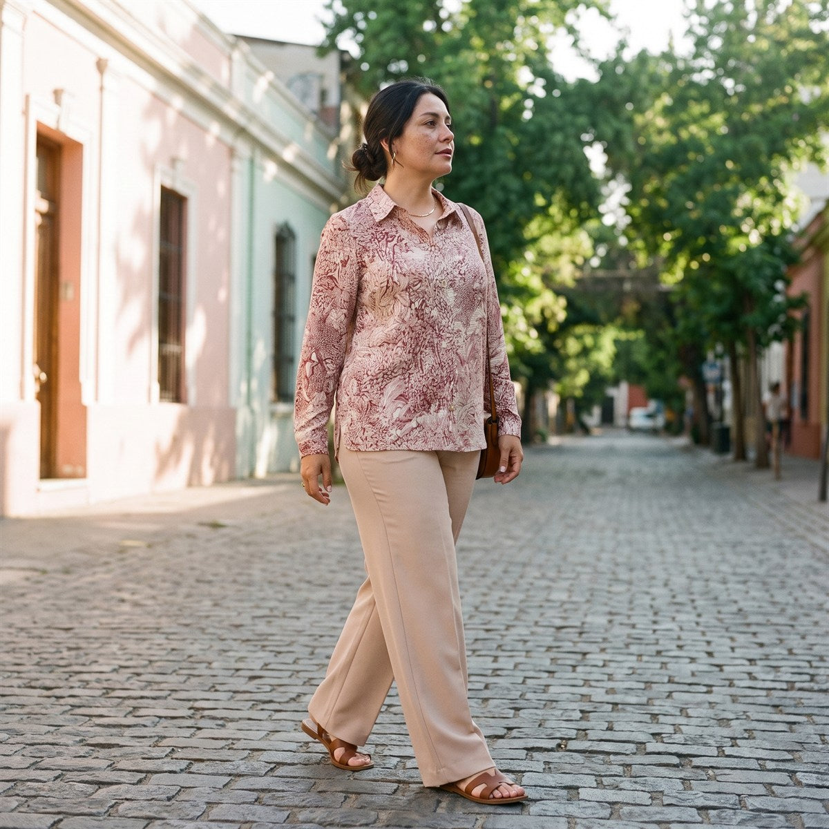 Blusa Manga Larga con Botones Rojo lifestyle