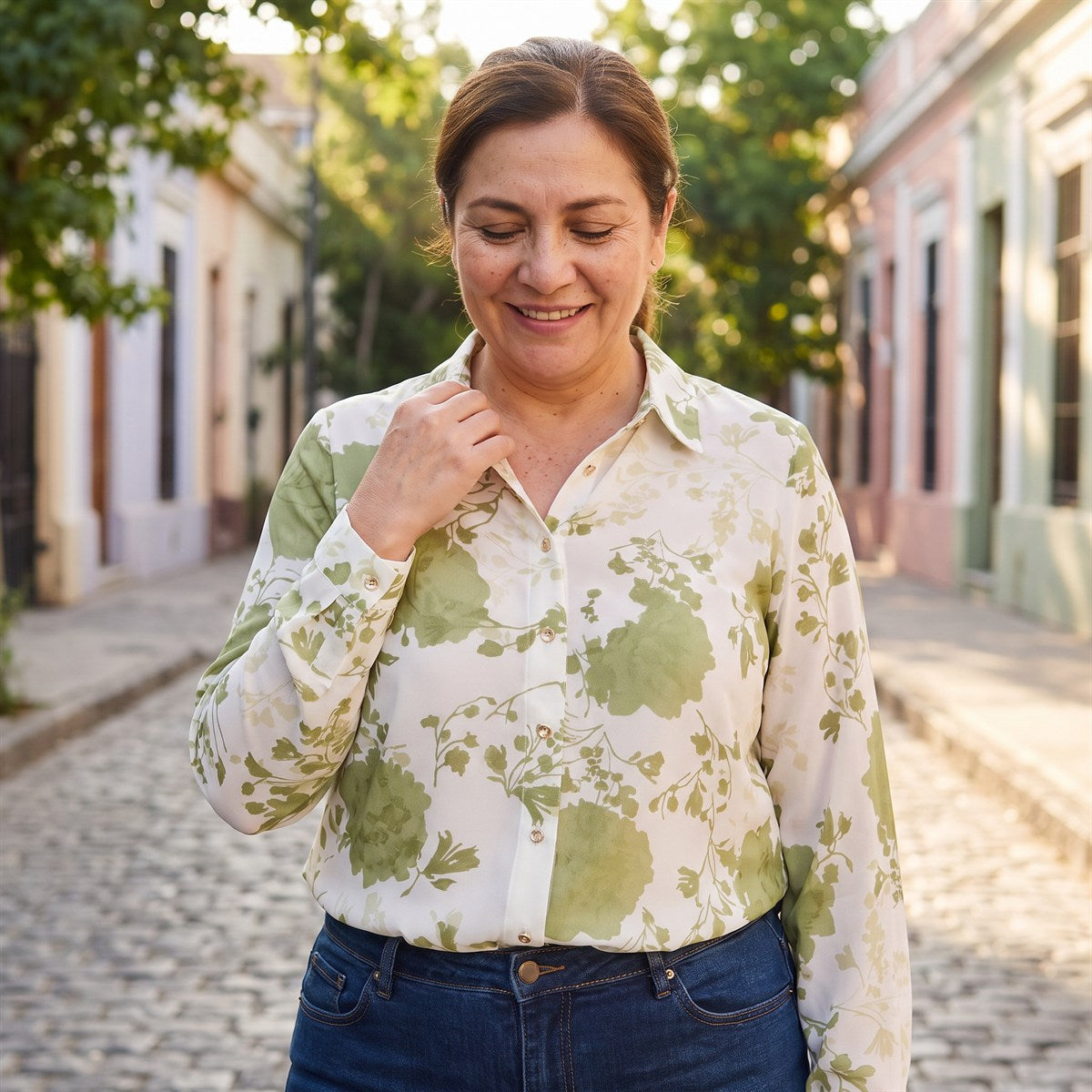 Blusa Manga Larga con Botones Verde lifestyle