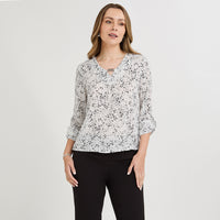 Blusa Manga Larga Escote V Estampada Crudo