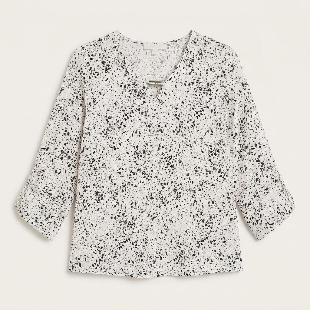 Blusa Manga Larga Escote V Estampada Blanco en plano