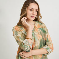 Blusa Manga Larga Escote V Estampada Terracota