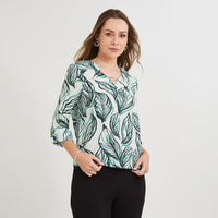 Blusa Manga Larga Escote V Estampada Verde