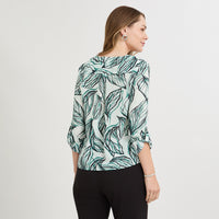 Blusa Manga Larga Escote V Estampada Verde