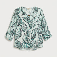 Blusa Manga Larga Escote V Estampada Verde en plano