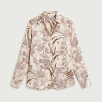 Blusa Manga Larga de Satin con Botones Estampada Beige en plano