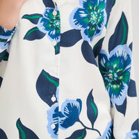 Blusa Manga Larga de Satin con Botones Estampada Azul
