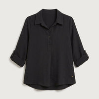 Blusa Manga Roll Up con Botones en Escote Negro en plano