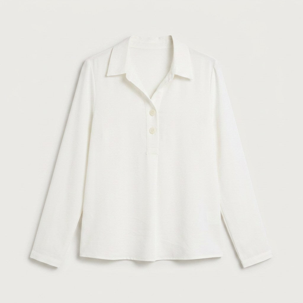 Blusa Manga Roll Up con Botones en Escote Blanco en plano