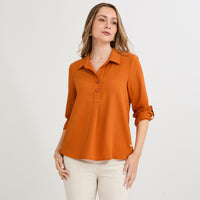 Blusa Manga Roll Up con Botones en Escote Terracota