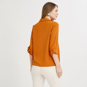 Blusa Manga Roll Up con Botones en Escote Terracota