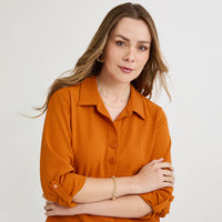 Blusa Manga Roll Up con Botones en Escote Terracota